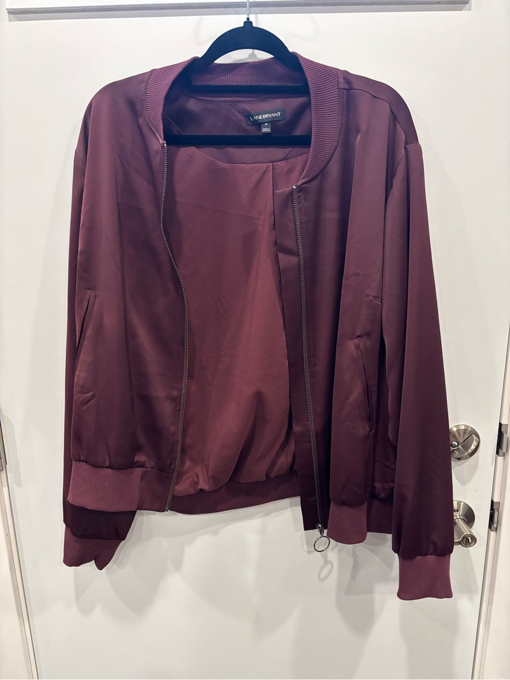 Lane Bryant Maroon Satin Bomber Jacket